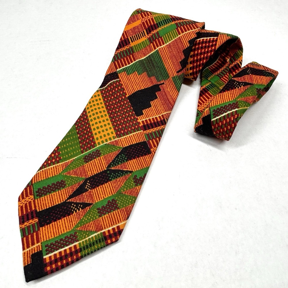 VTG 90s Vauda Mazzeo Mens Tie Multicolor Africana Geometric Abstract‎ HipHop EUC